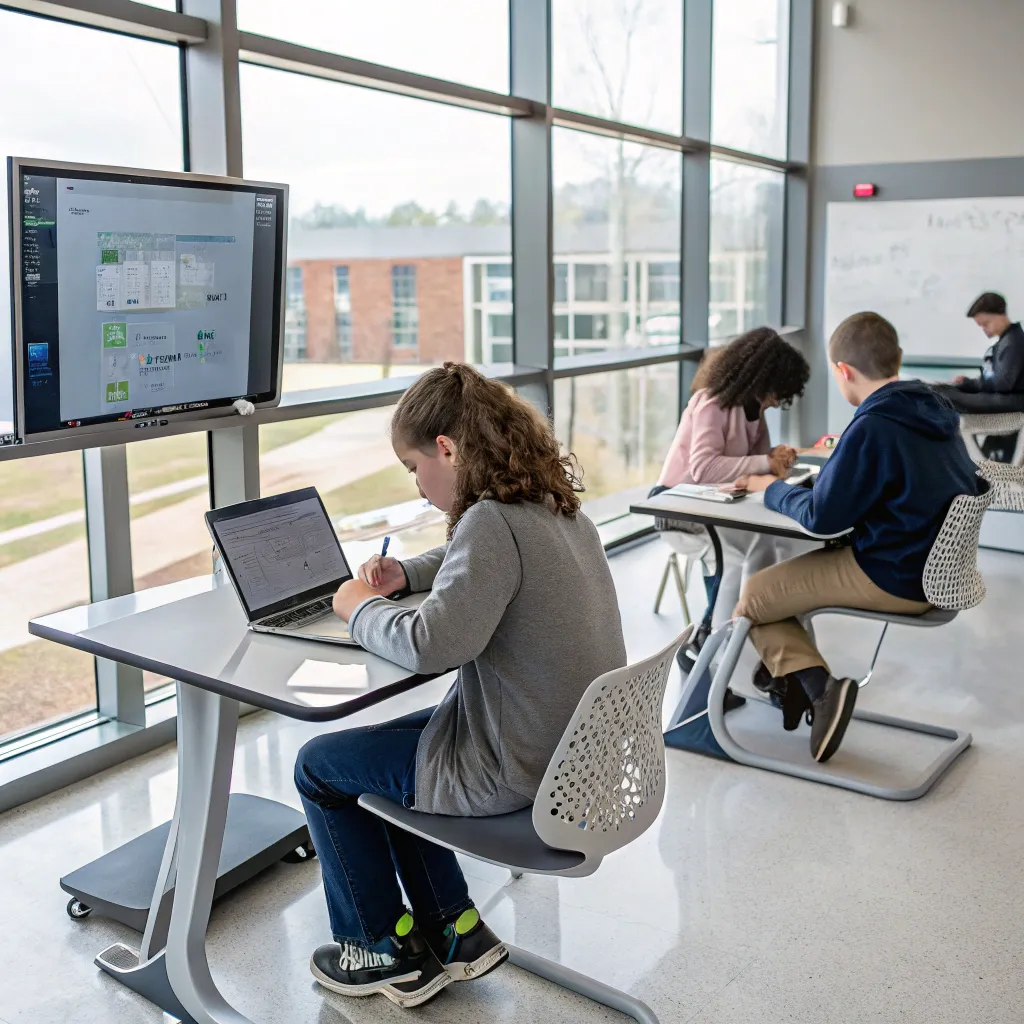 Students learning in a modern classroom environment
